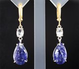 Серьги с крупной парой танзанитов 15,1 карата и бесцветными скаполитами 1,37 карата