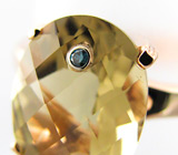 Кольцо с цитрином, инкрустированным голубым бриллиантом Золото