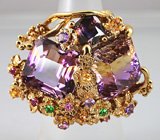 Кольцо с аметринами, аксинитом, аметистами, цаворитами гранатами, пурпурными и золотистыми сапфирами